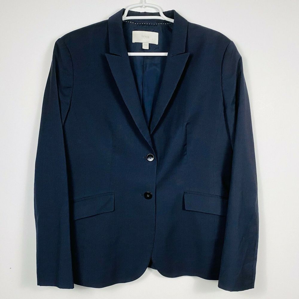 Hugo Boss Size 8 Blazer Two Button Navy Pinstriped